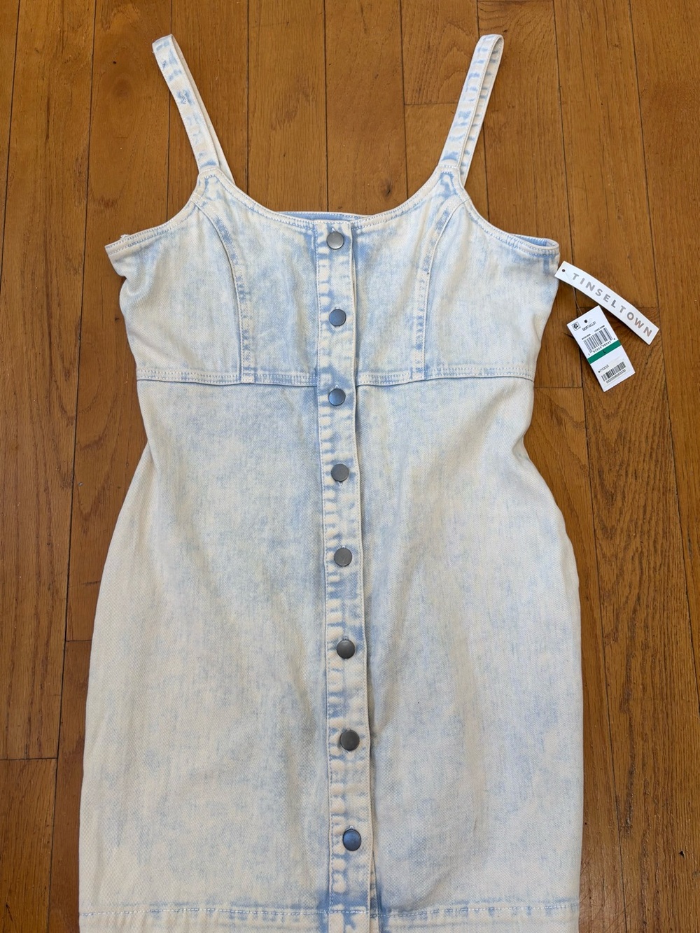 Tinseltown Light Wash Denim Button-Front Mini Dress - Light Blue Large